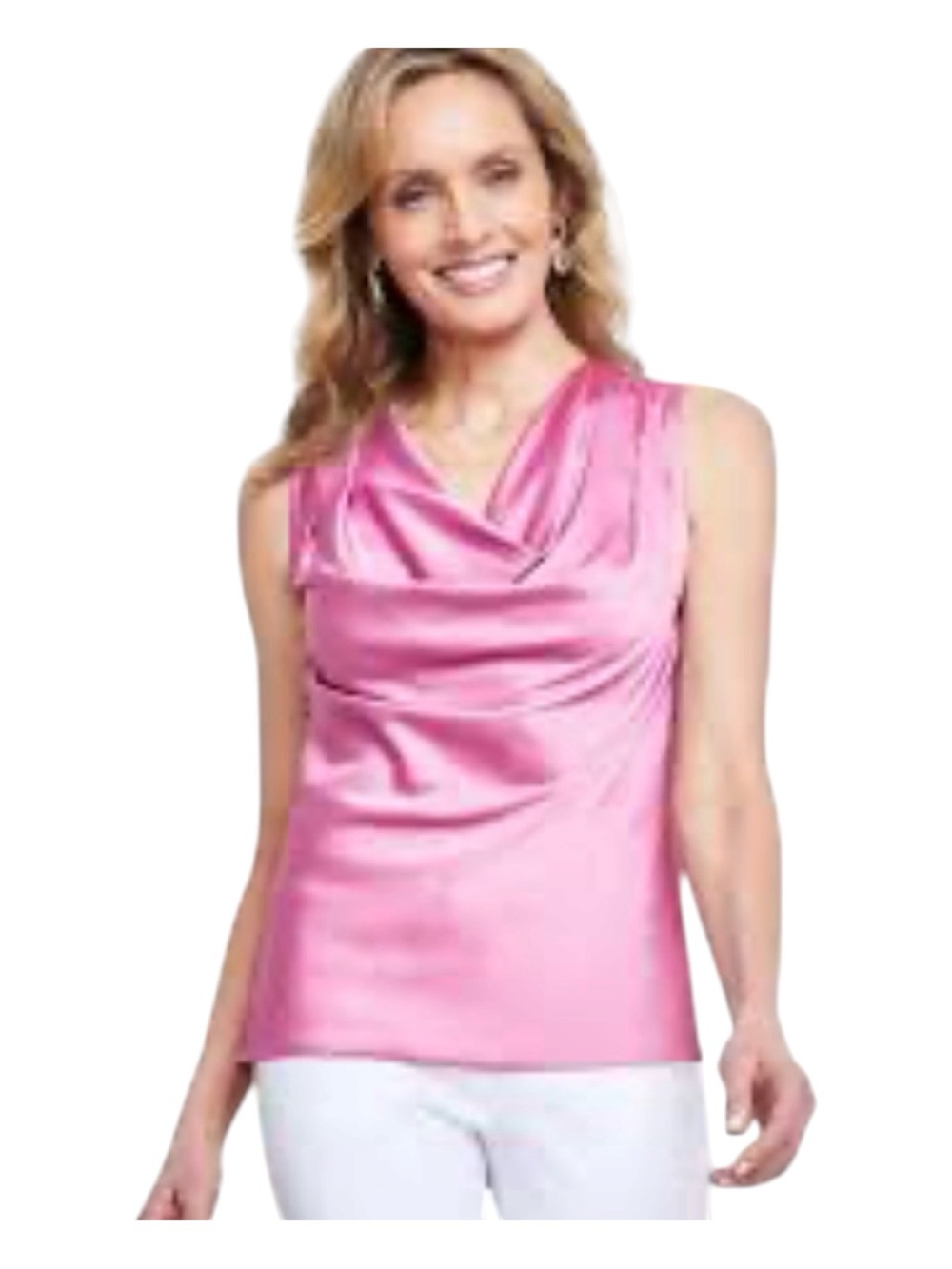 INC INTERNATIONAL CONCEPTS Pink Satin Cowl-Neck Sleeveless Top
